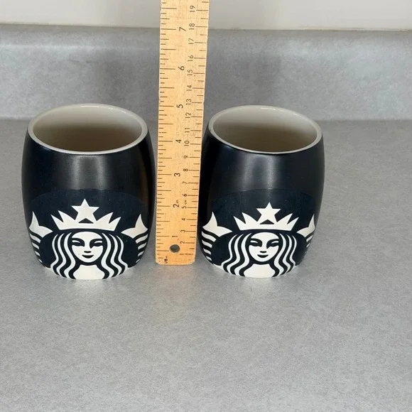Starbucks 2011 Matte Black Siren Logo Barrel Mug Set of 2 Ceramic 12oz 4in - Picture 6 of 6